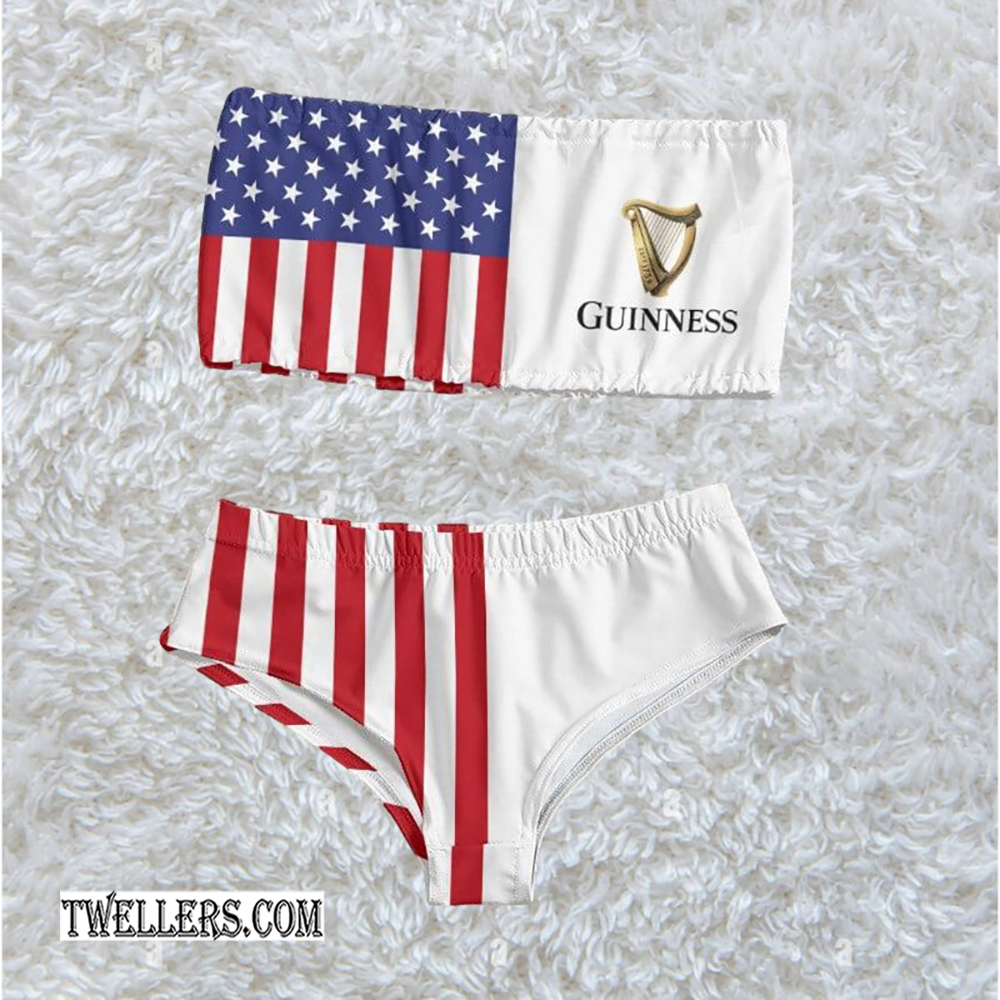 Guinness Beer USA Flag Fourth Of July Strapless Bandeau Bikini Swimsuit - TW139