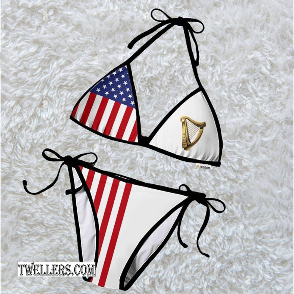 Guinness USA Flag Fourth Of July Triangle Bikini Set Swimsuit Beach - TW387