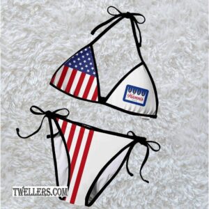 Hamm's Beer USA Flag Fourth Of July Triangle Bikini Set Swimsuit Beach - TW388