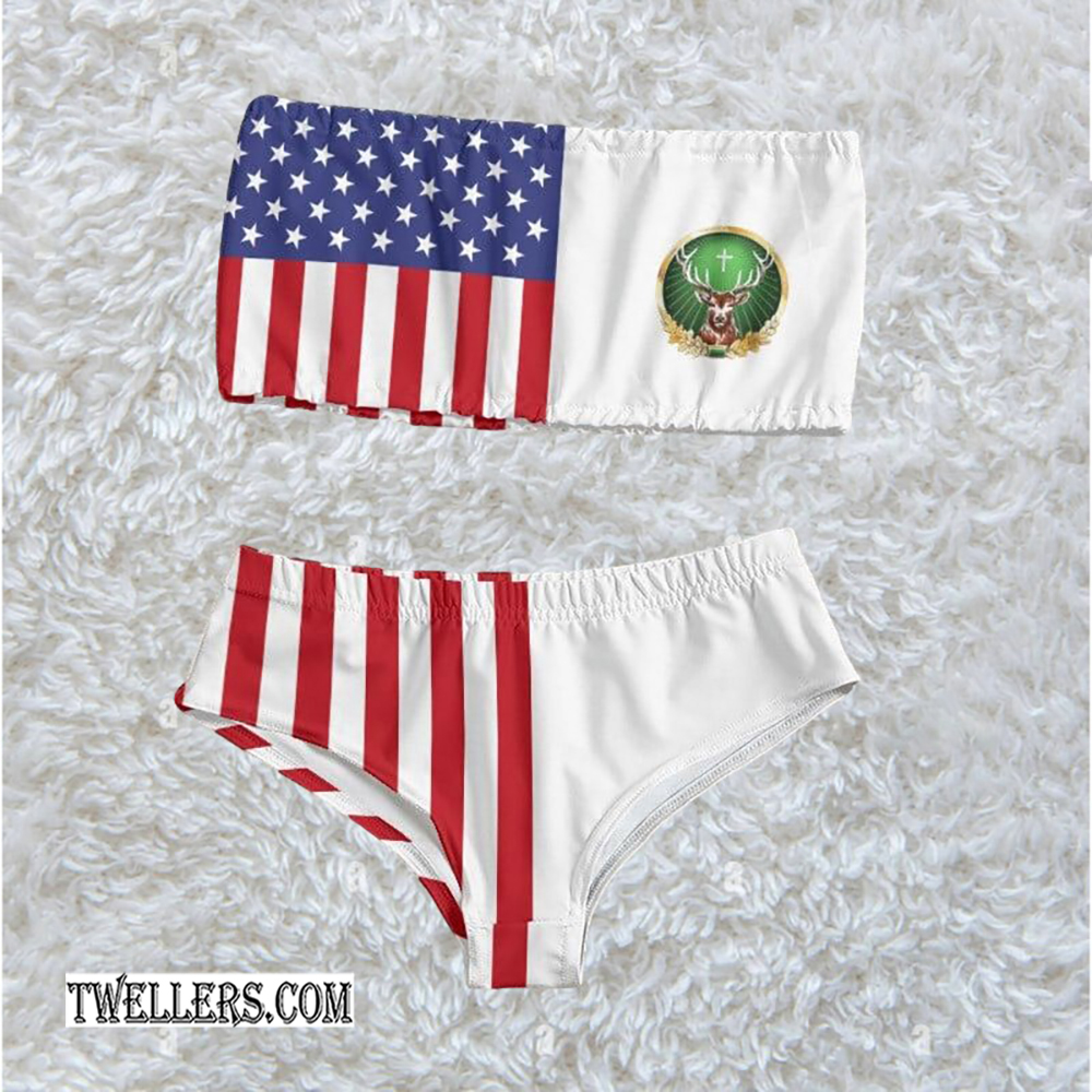 Jagermeister USA Flag Fourth Of July Strapless Bandeau Bikini Swimsuit - TW138