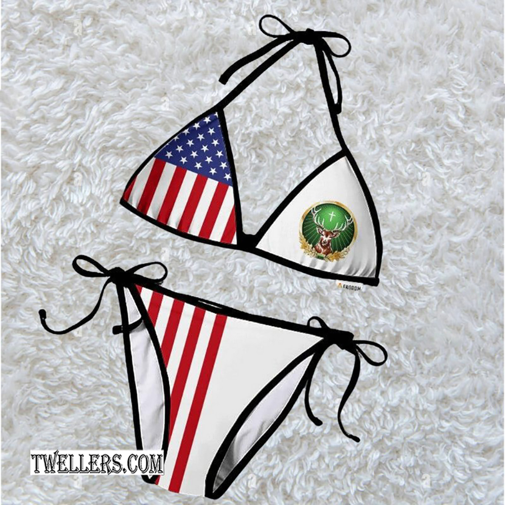 Jagermeister USA Flag Fourth Of July Triangle Bikini Set Swimsuit Beach - TW386