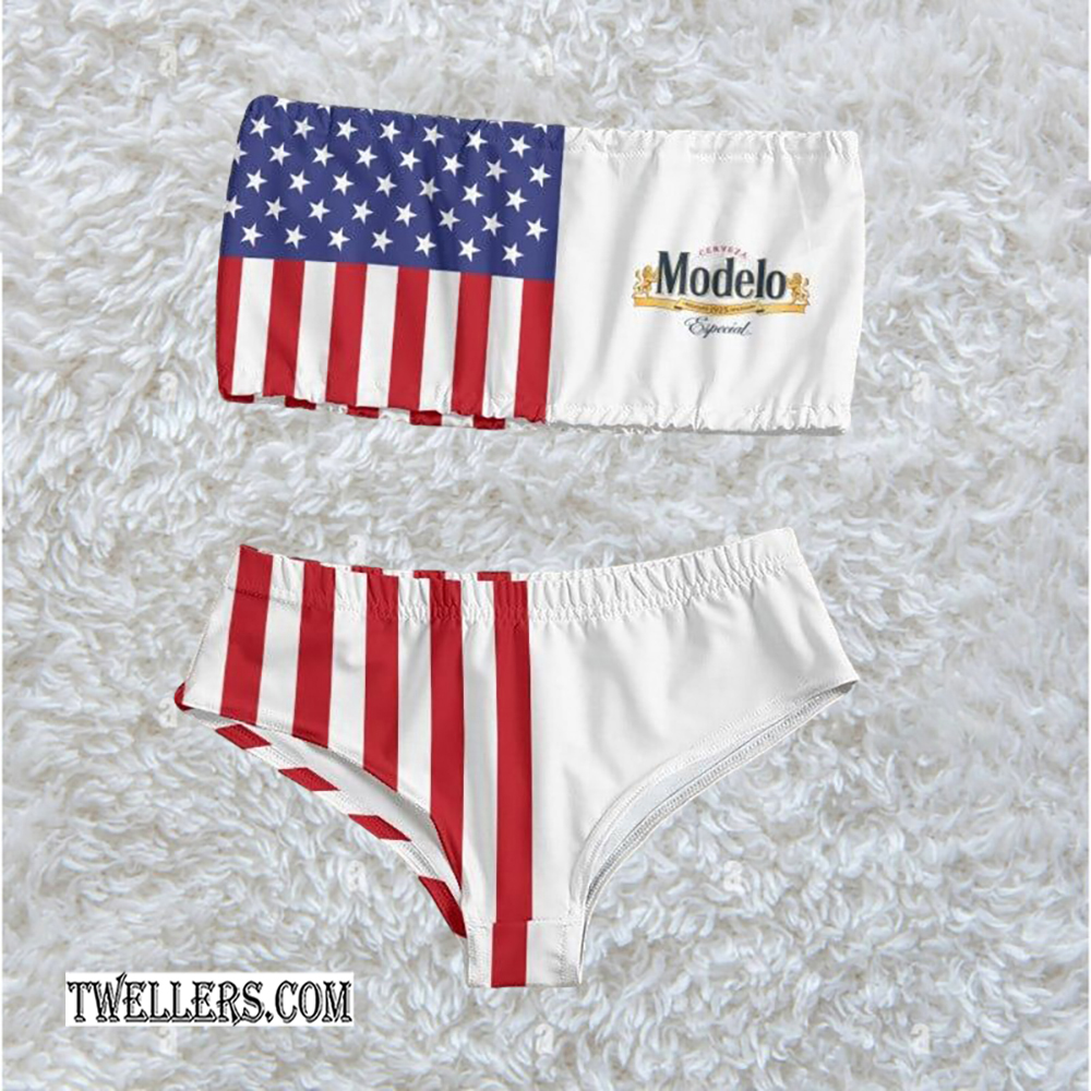 Modelo Negra USA Flag Fourth Of July Strapless Bandeau Bikini Swimsuit - TW141