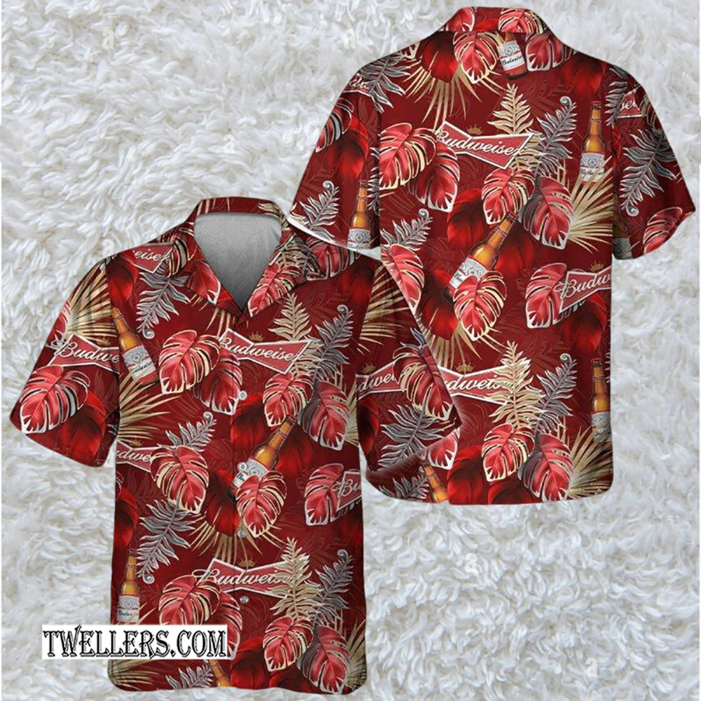 Budweiser Palm Leaves Print Hawaiian Shirt - TW1287